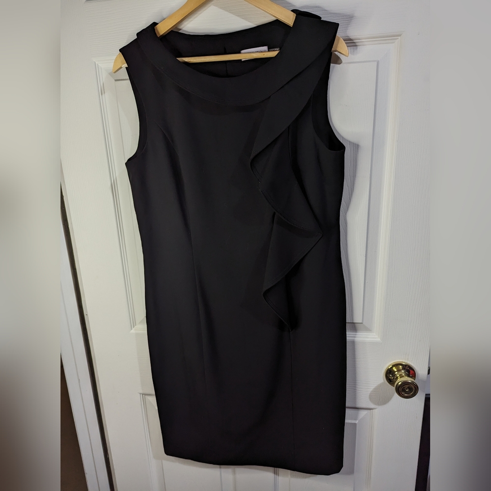 Calvin Klein sleeveless black sheath dress with ruffle accent size 12
